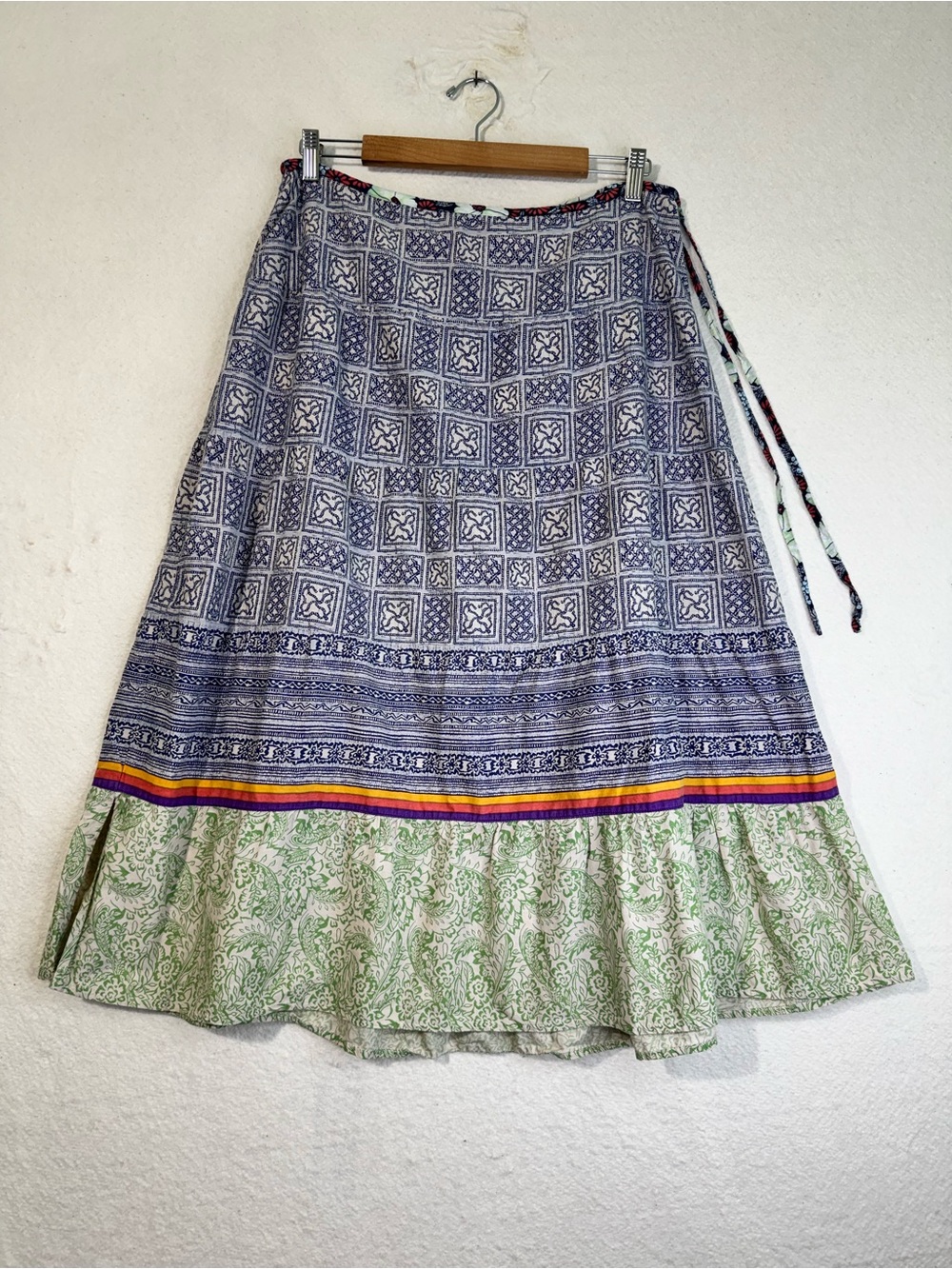 Sundance Blue Green Boho Hippie Style Geometric Paisley Mixed-Print Skirt 14P
